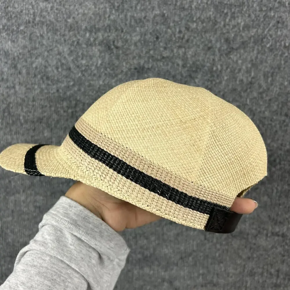 Rag & Bone Womens Medium Leather Trimmed Straw Baseball Hat Cap Summer Resort